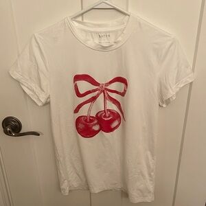 SHEIN White Tee with Red Cherry Design, size S